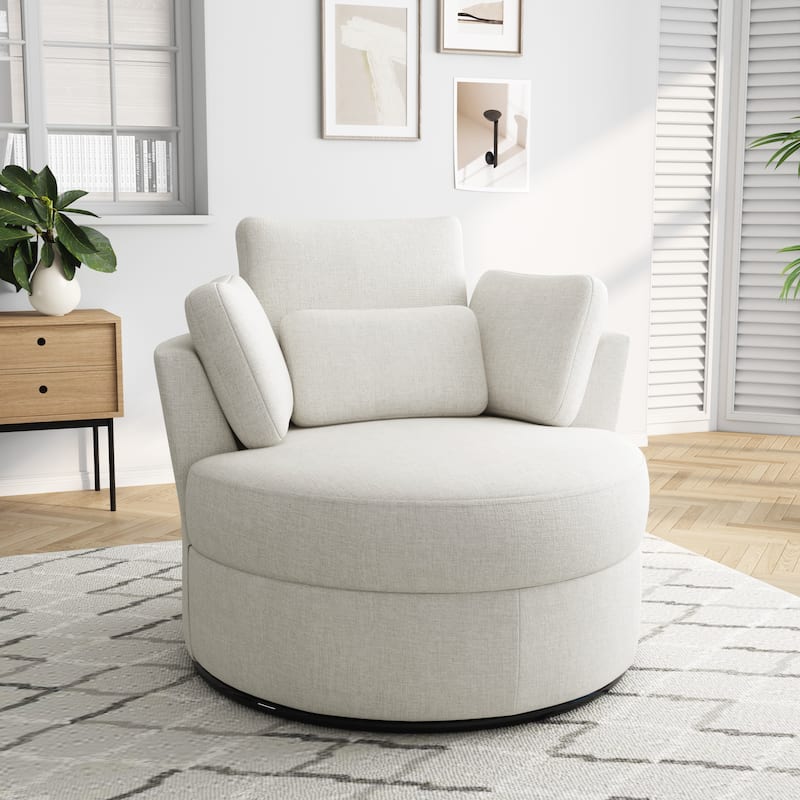 Upholstered Swivel Accent Chair with Wooden Tray Storage Ottoman