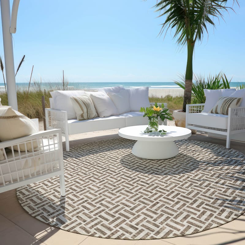 Machine Washable Indoor/ Outdoor Chantille Contemporary Casual Rug - Brown - 8' x 8'