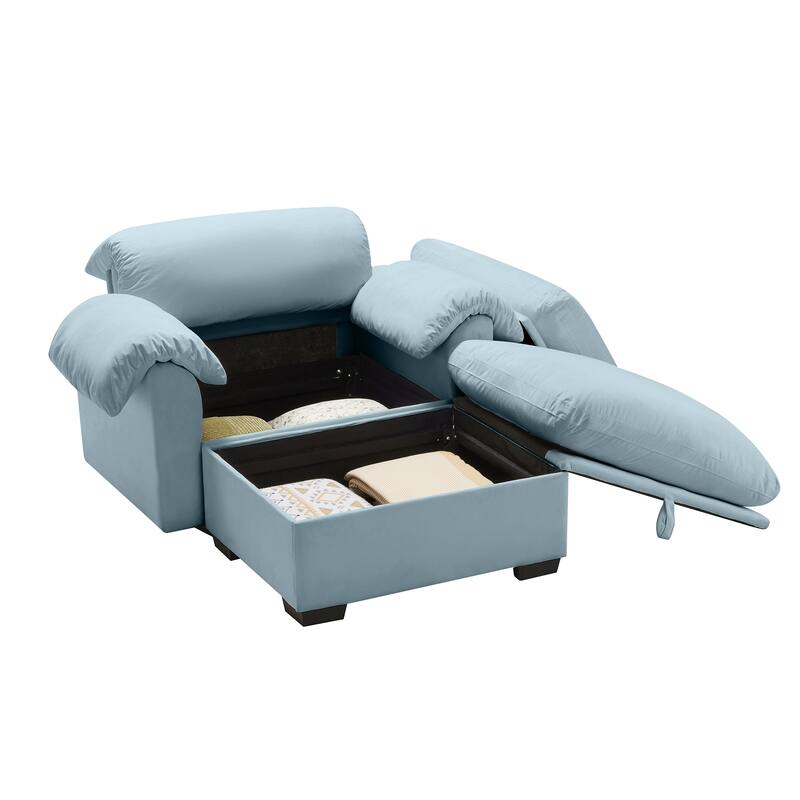 Velvet Deep Seat Storage Sofa Chair with Fluffy Armrest Pillows & Backrest
