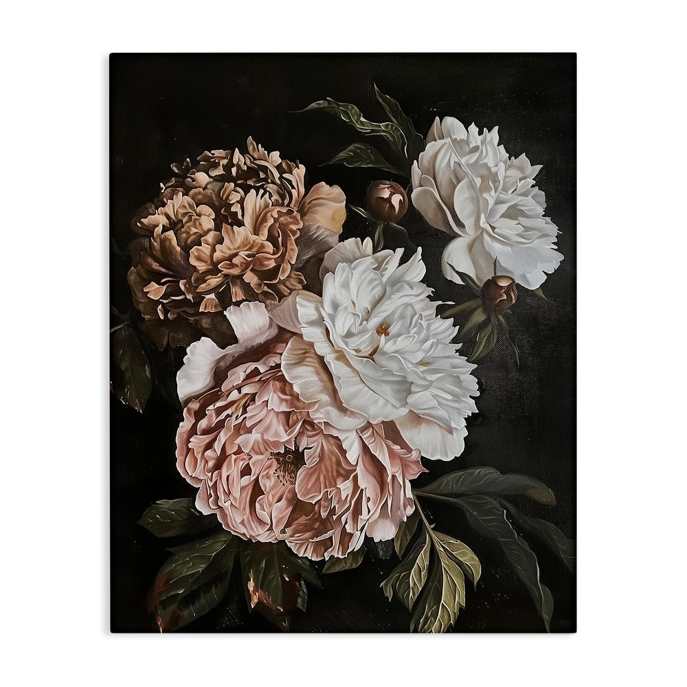Stupell Moody Peonies on Black Canvas Wall Art Design By Arlington Prints