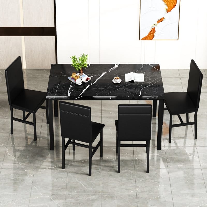 Faux Marble Kitchen Table And Chairs For 4, 4 Person Dining Set For