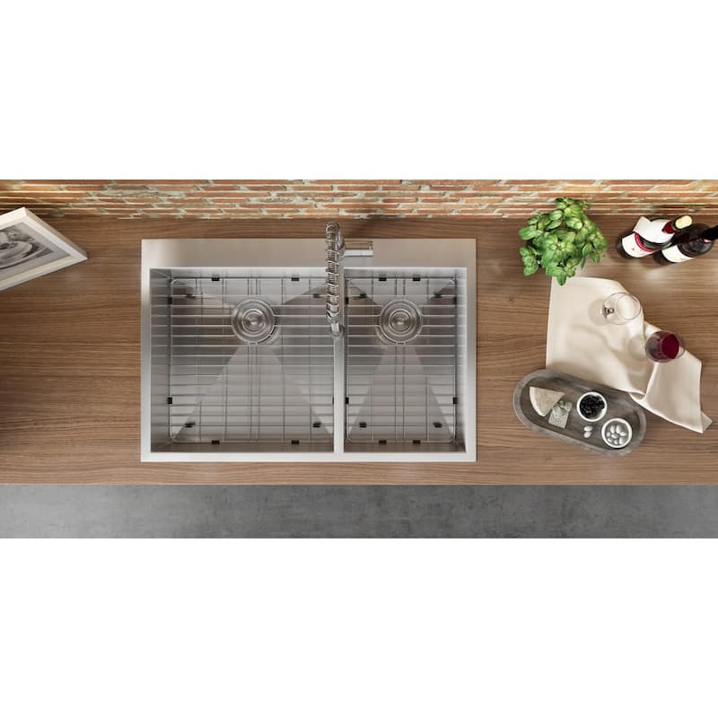 Ruvati 33 x 22 inch Drop-in Topmount 60/40 Double Bowl 16 Gauge Zero Radius Stainless Steel Kitchen Sink -