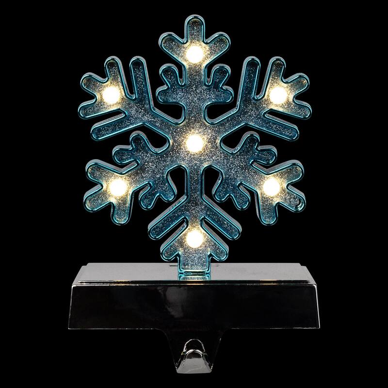 LED Lighted Glittered Snowflake Christmas Stocking Holder - 6.5" - Blue