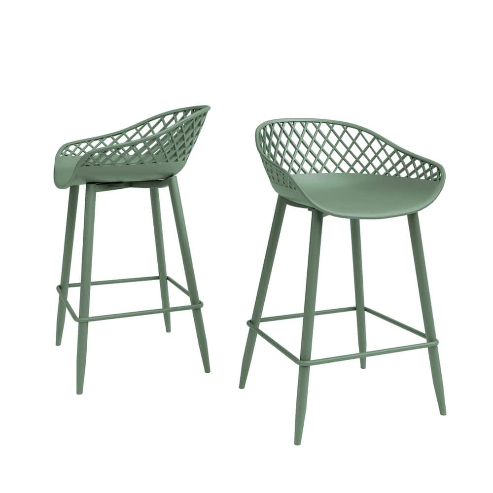 Kurv™ Mid-Century Modern Counter Stool with Steel Legs for Indoors or Outdoors - Set of 2