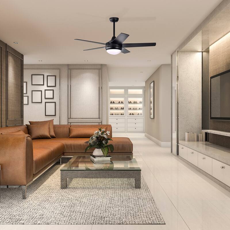 Matte Black 52 in. Integrated LED Indoor 5-Blade Ceiling Fan with Light Kit and Wall Control