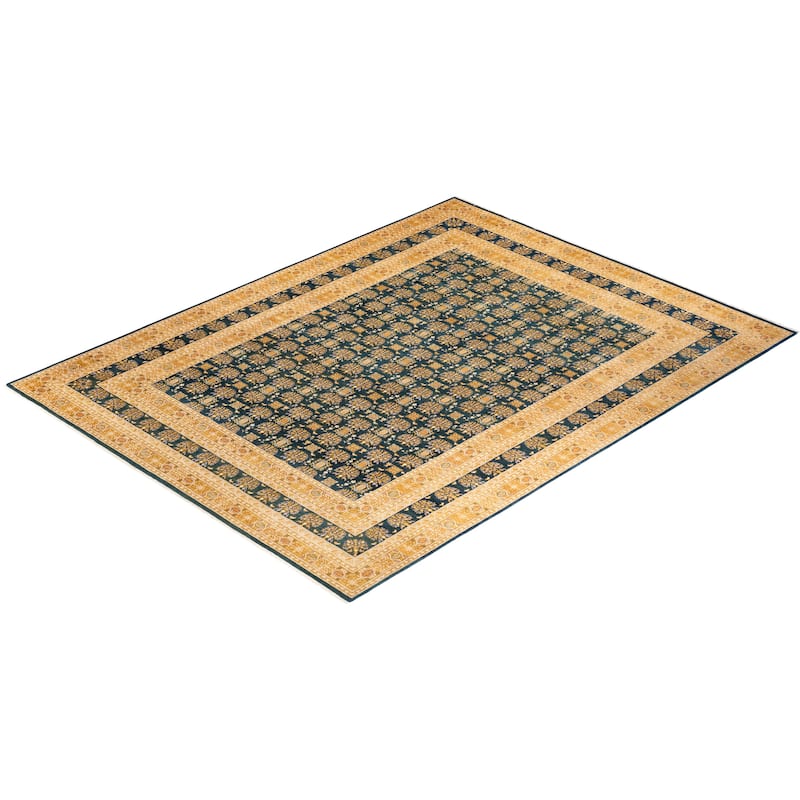 Overton Handknotted Wool Traditional Oriental Green Area Rug - 9' x 12'