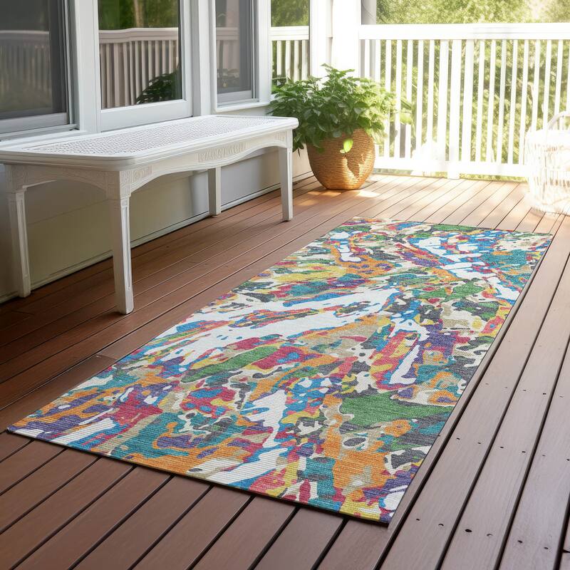 Machine Washable Indoor/ Outdoor Brushstrokes Chantille Rug - Cream - 2'3" x 7'6"