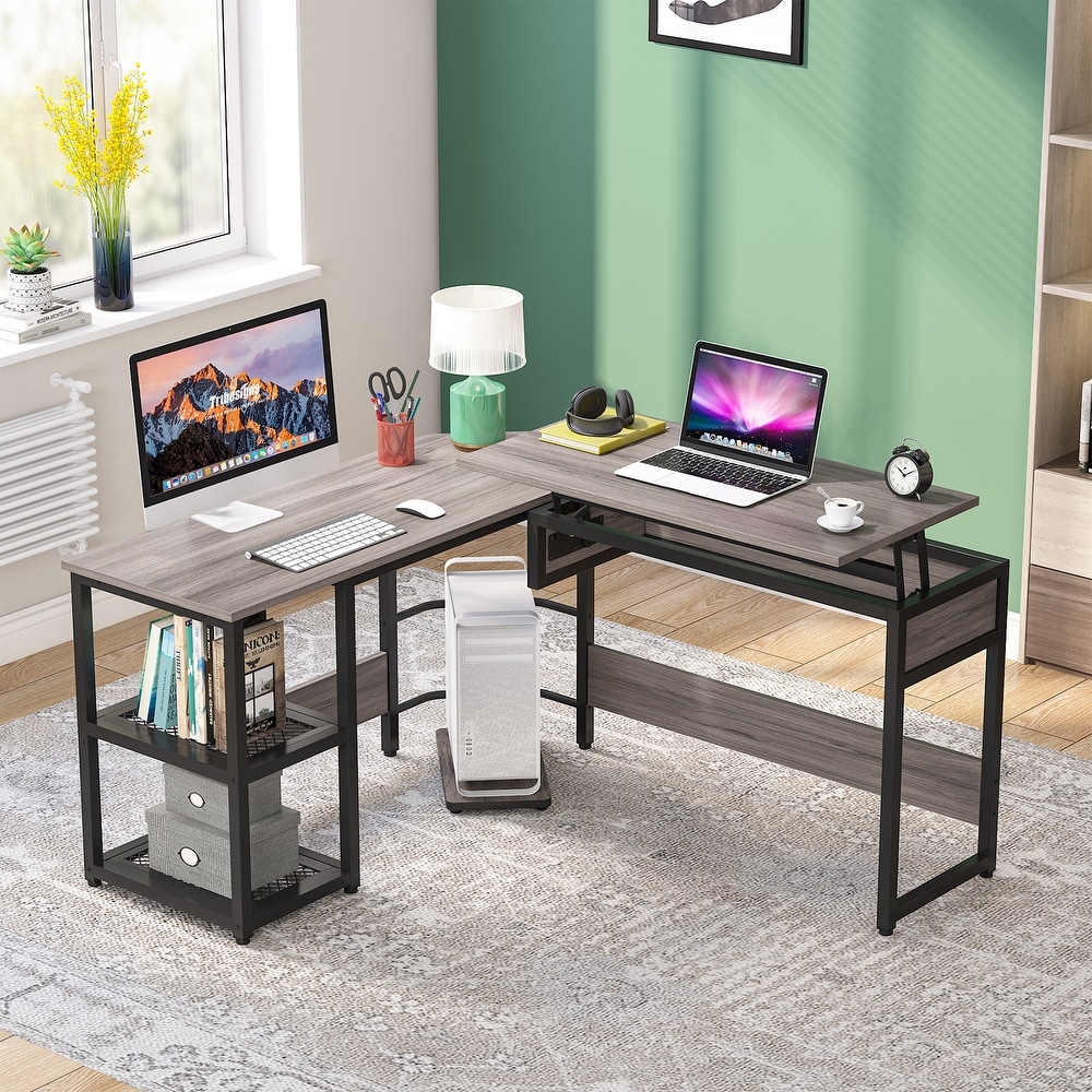 63 Computer Desk Executive Desk Writing Table with 4 Storage DrawersLight  Brown & Black / 1PC