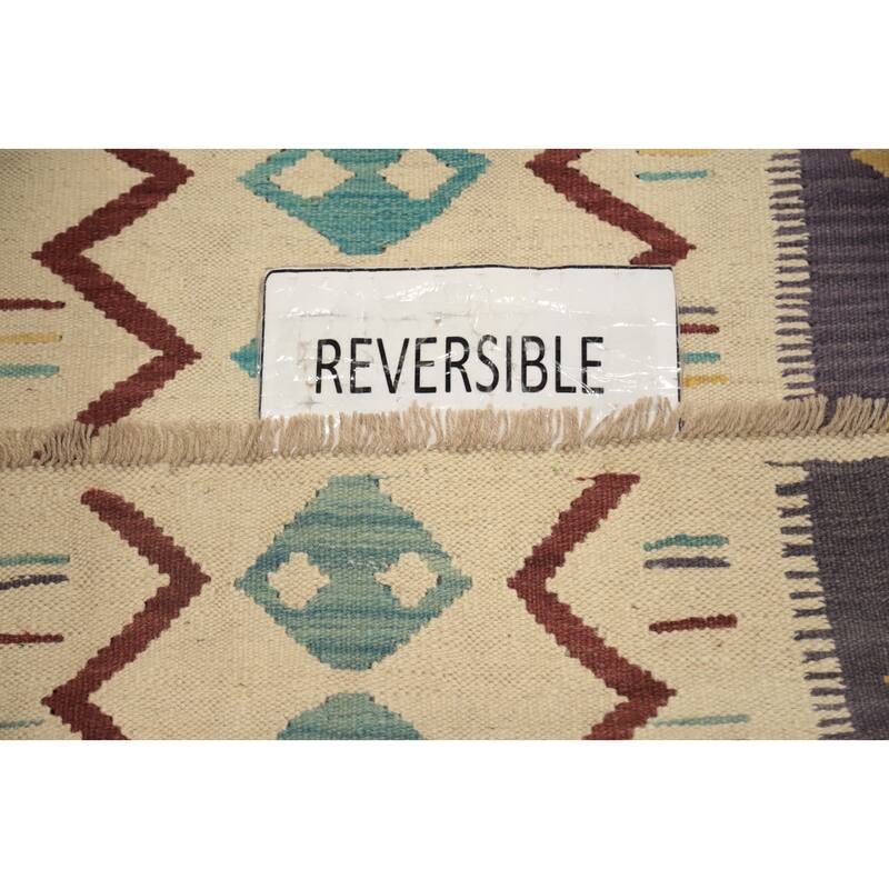 Hand Woven Oriental 100% Wool Carpet Southwestern Tribal Beige & Ivories Kilim Area Rug - 4' 10'' X 2' 10''