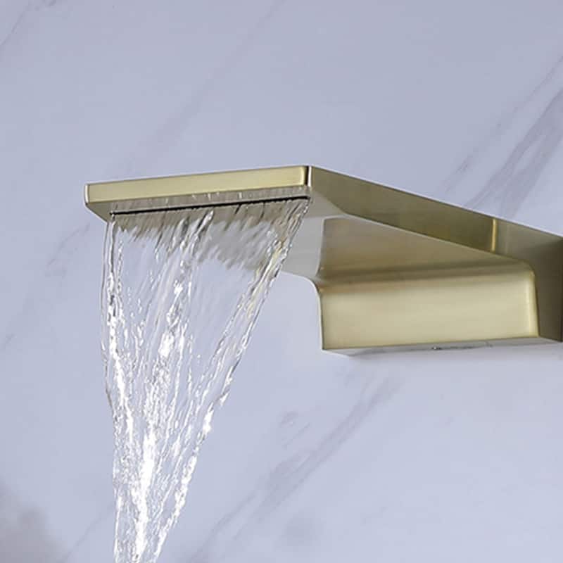 Wall Mount Bathoom Faucet Waterfall Brushed Gold Bathroom Sink Faucet Single Handle Modern 2 Holes Basin Vanity Taps With Valve