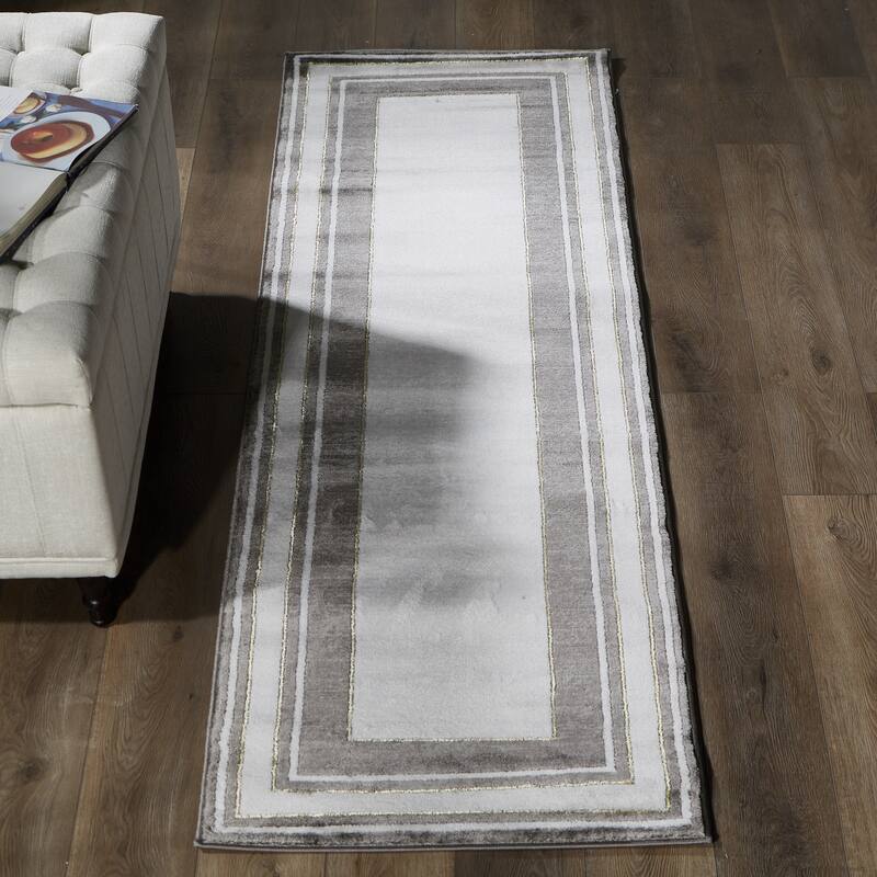 Brooklyn Collection Grey Border Area Rug - 2'2'' X 7'8''