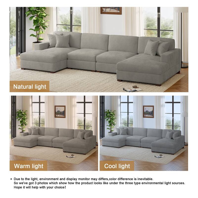 Modern Upholstered Chenille Modular Sectional Sofa with 2 Chaise