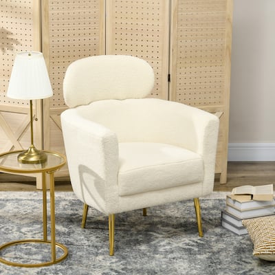 Armchair with Detachable Headrest Barrel Accent Chair, Cream