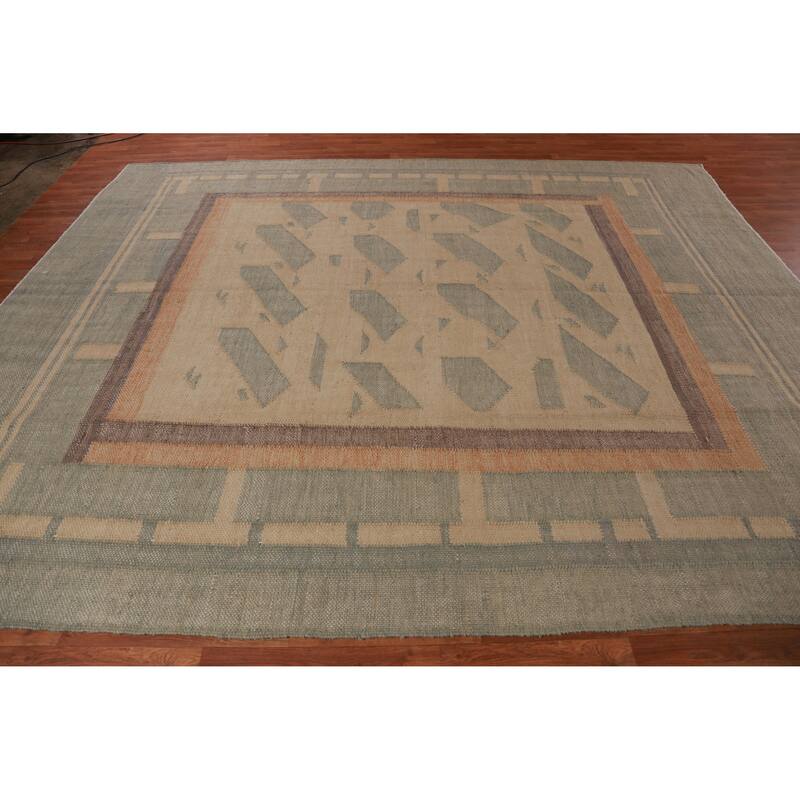 Hand Woven Oriental 100% Jute Carpet Southwestern Modern Beige & Ivories Kilim Area Rug - 11' 4'' X 9' 3''
