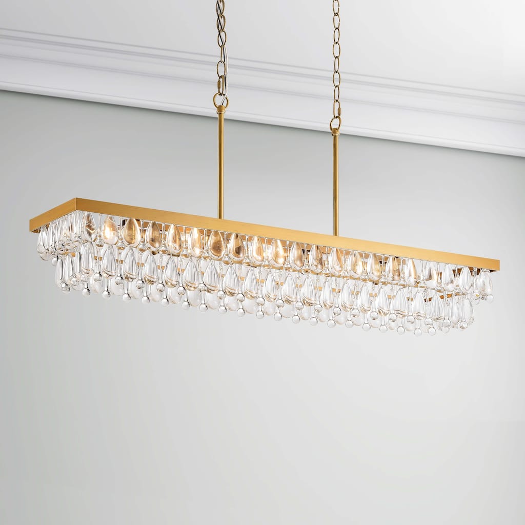 Anya Brushed Brass 8-Light Teardrop Rectangle Larger Chandelier - 39.4 inches L x 10 inches W x 17.3 inches H