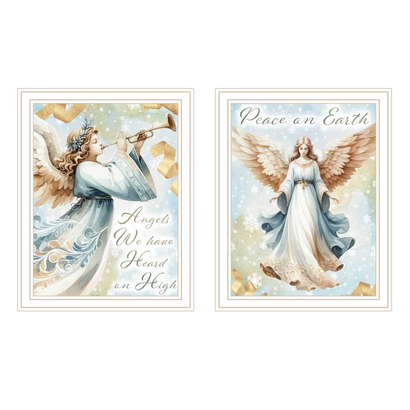 2-Piece Framed Wall Art Set - Angels We Have Heard on High, White Frame