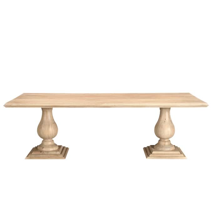 HomeRoots 96" Natural Wood Double Pedestal Base Dining Table - 96.00 in. x 30.00 in. x 42.00 in.