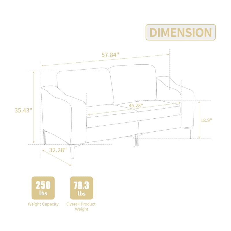 Modern 2-Seat Modular Sectional Sofa Corduroy Armchair Couch for Living Room Office