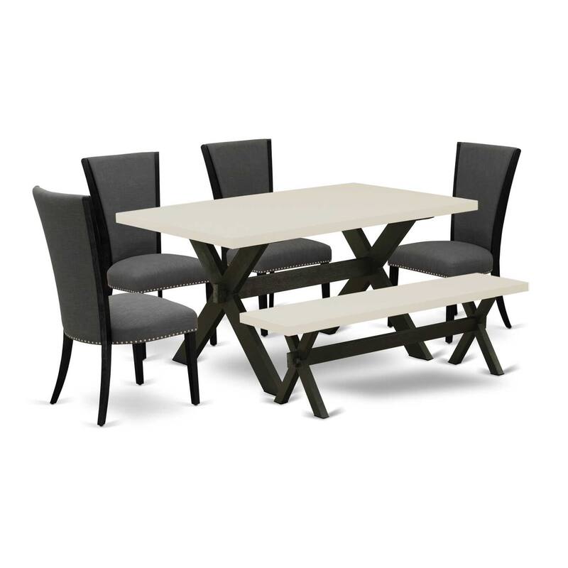 HomeStock 6-Piece Rectangle Natural Oak Finish Solid Wood Top Dining Table with 1-Bench, 4-Chairs
