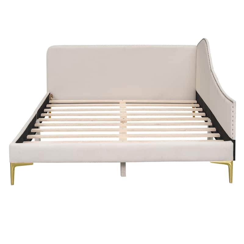 Full Size Upholstered Daybed with Headboard and Armrest,Support Legs