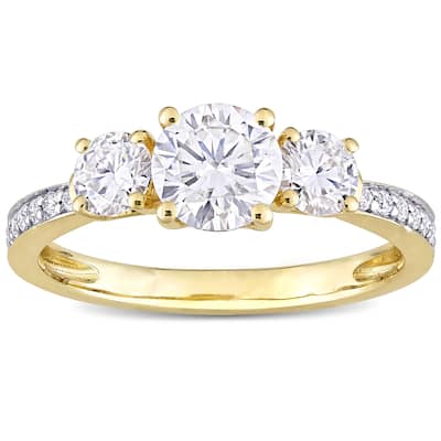 Miadora 1 3/8ct DEW Moissanite 3-Stone Engagement Ring in 10k Yellow Gold