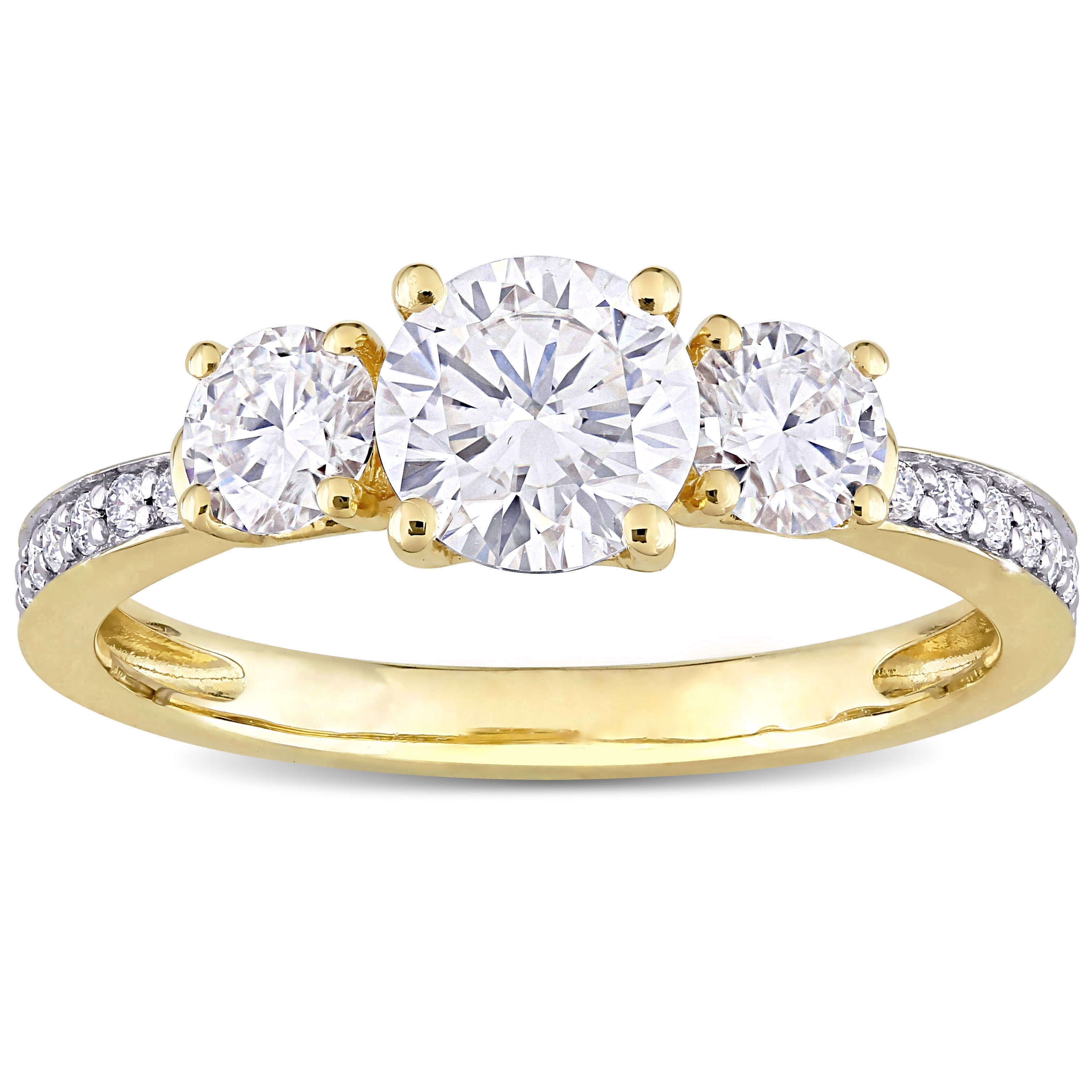 Miadora 1 3/8ct DEW Moissanite 3-Stone Engagement Ring in 10k Yellow Gold