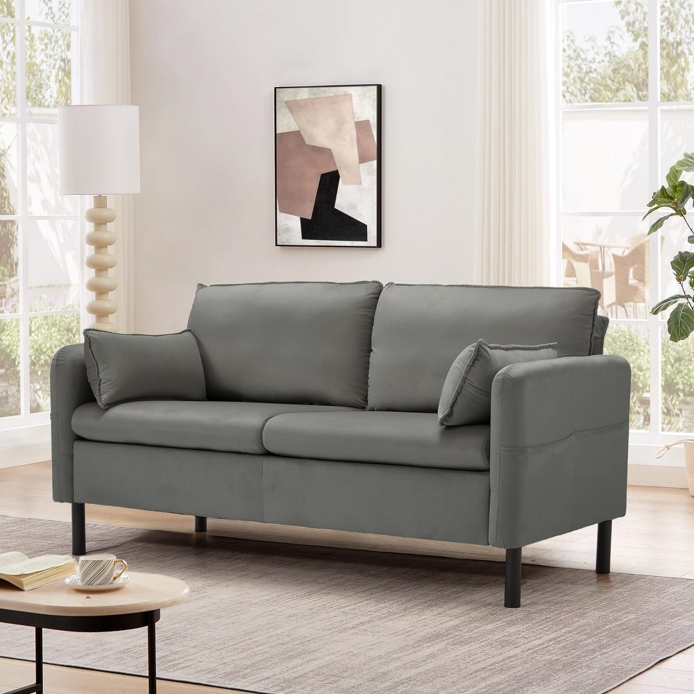 Modern double sofa for small spaces with storage, 2 soft cushions
