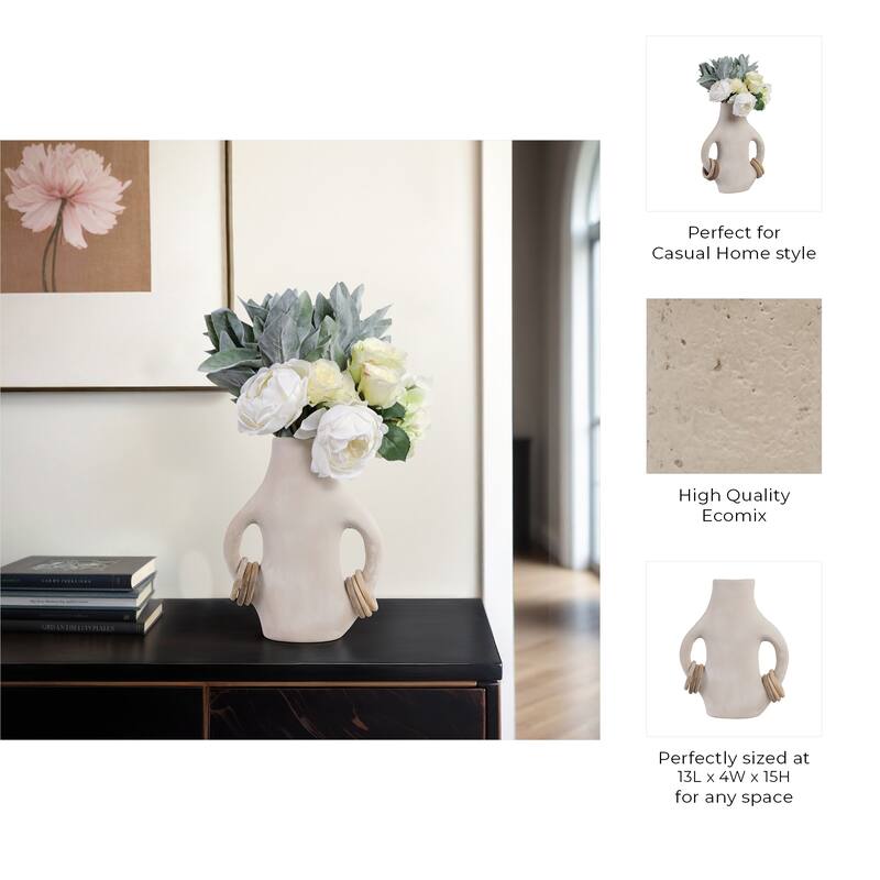 Pottery Vase Dual Ring Handles Sculptural Accent Handcrafted Form