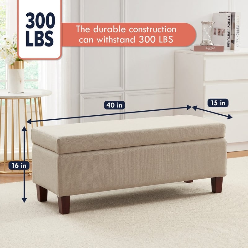 Hamilton Upholstered Rectangle Storage Ottoman with Hinge Lid - 40" x 15" x 16"