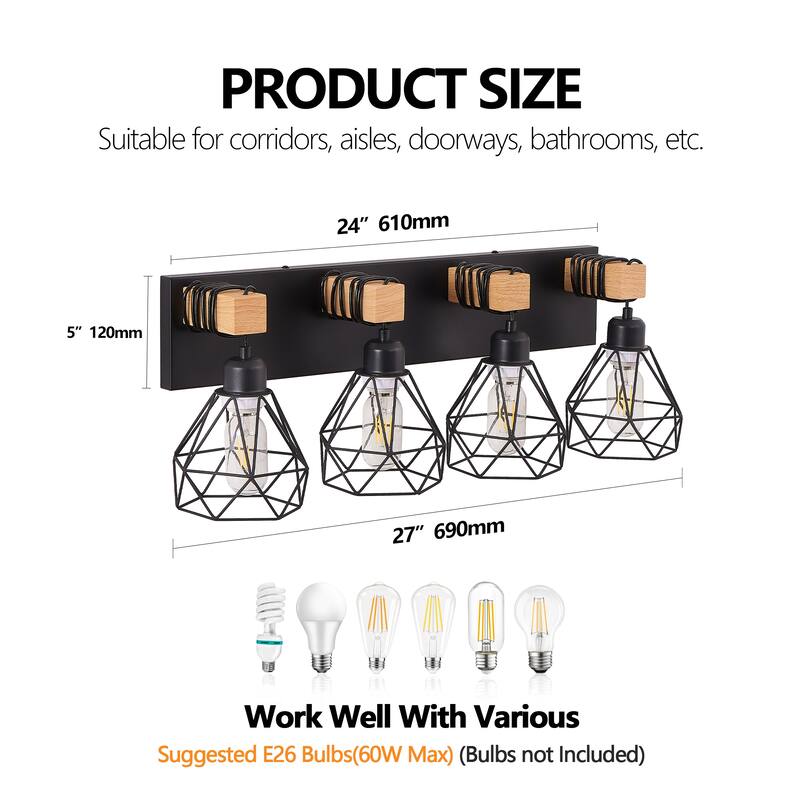 24" Modern Geometric 4-Light Vanity Light Fixture