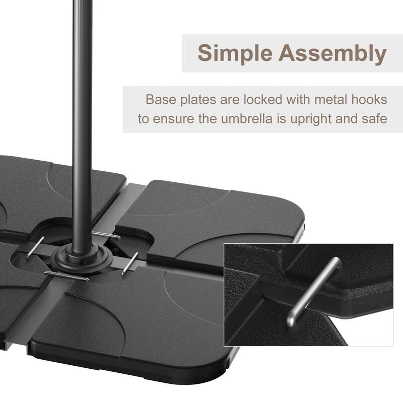 4-Piece Heavy Duty Cantilever Offset Patio Umbrella Base, Water & Sand Filled Weighted Base for Garden, Backyard and Poolside