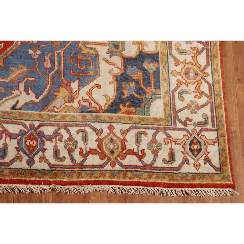 Geometric Heriz Serapi Oriental Area Rug Handmade Wool Carpet - 8'9" X 11'7"