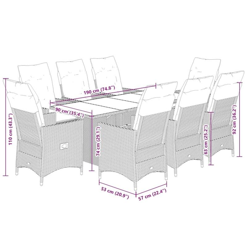 vidaXL Garden Dining Set Grey - 23.2 x 22.0 x 36.2 in