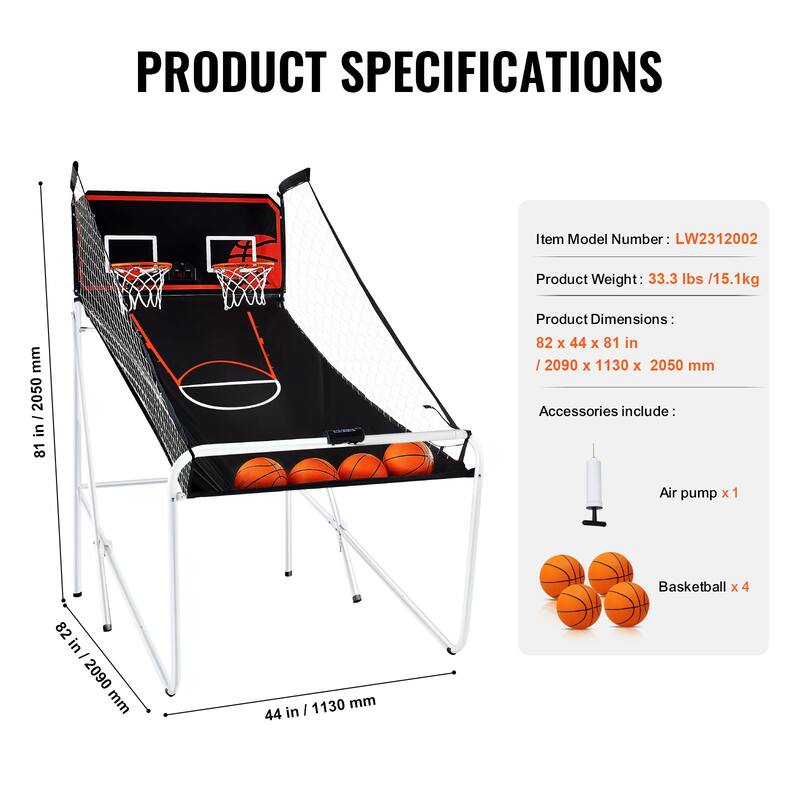 Foldable Basketball Arcade Game, 2 Player Indoor Basketball Game, Home Dual Shot Sport with 8 Game Modes, and Inflation Pump