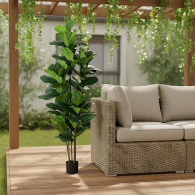 HomeRoots 73" Green Artificial Fiddle Leaf Tree in a Black Pot - 6.69 in. x 72.83 in. x 6.69 in.