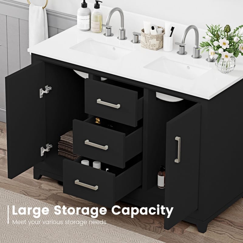 Minimalist 48-Inch Double Sink Bathroom Vanity – Solid Color MDF