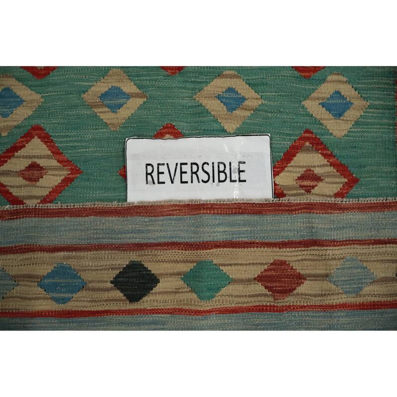 Hand Woven Oriental 100% Wool Carpet Southwestern Tribal Green Kilim Area Rug - 7' 11'' X 5' 8''
