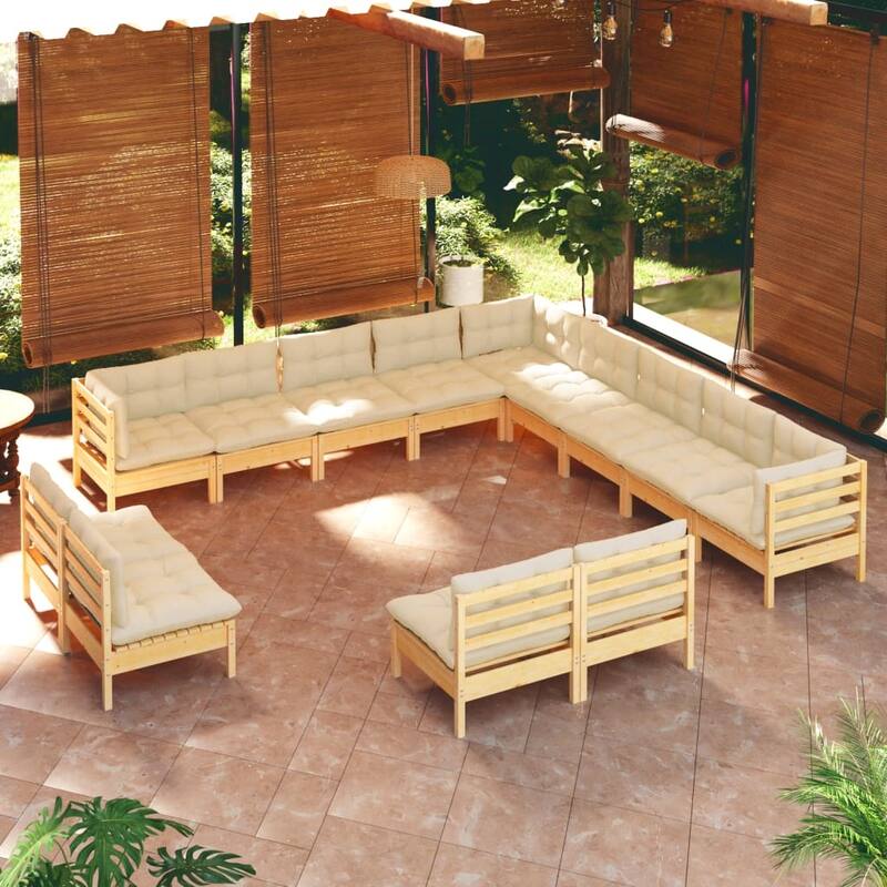 vidaXL Solid Pinewood Patio Lounge Set 13 Piece with Cushions Multi Colors