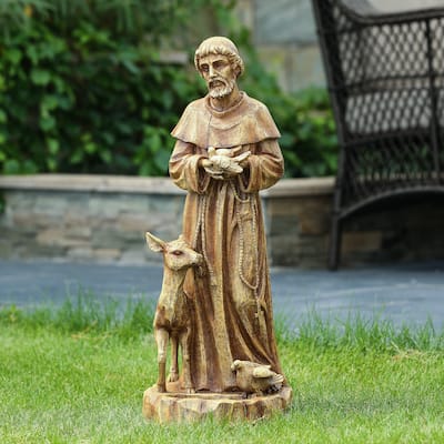 Weathered Brown MgO Saint Francis Garden Statue