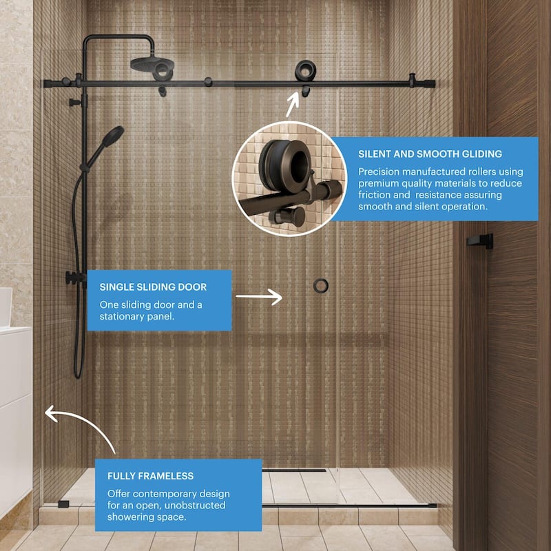 Seawin Hugo 44 - 48 x 78 inches Frameless Shower Door 3/8 in. (10 mm) Clear Tempered Glass with NanoShield Coating