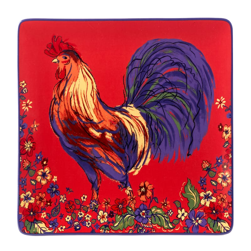 Certified International Morning Rooster Square Platter - 12.5" x 12.5" x 1.25"
