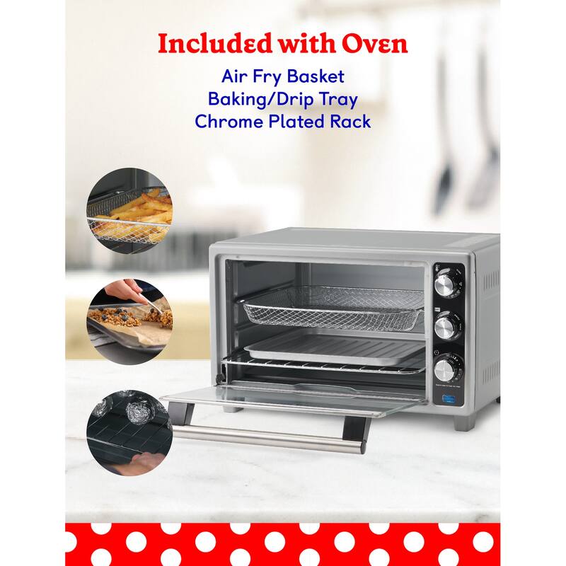 Betty Crocker Air Fryer Convection Toaster Oven, Multifunction 6-Slice Toaster and Air Fryer Oven, Silver