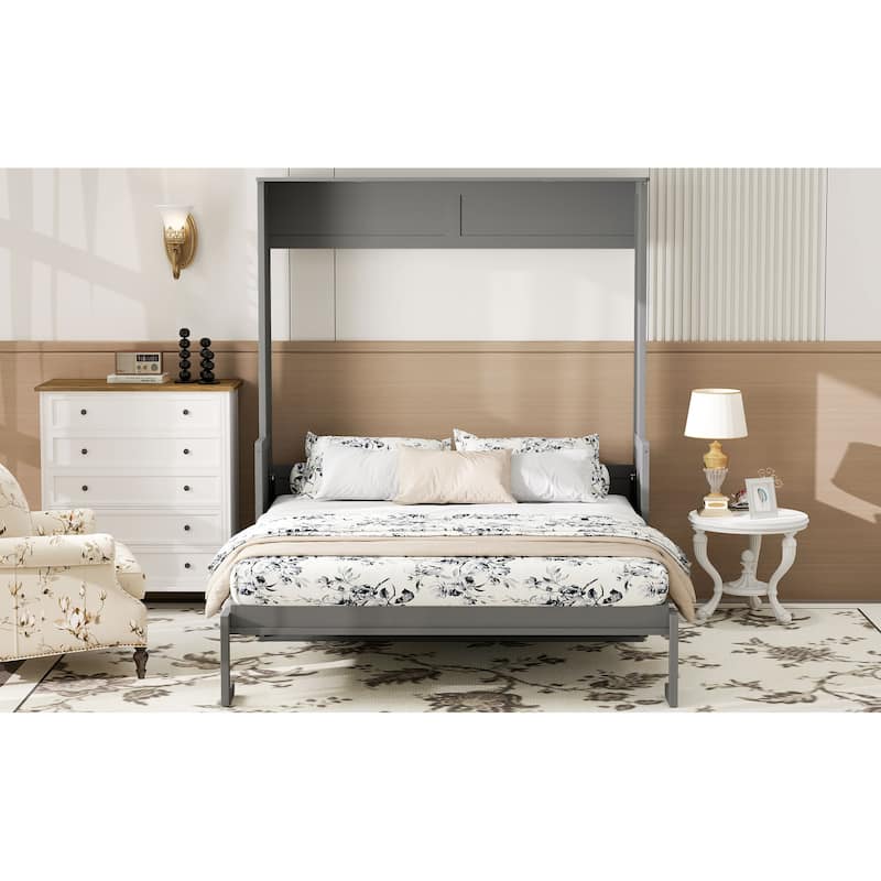 Foldable Platform Bed Frame with Desk, LED Lights and USB Charging Station Space Saving Bed, Queen Size Murphy Bed