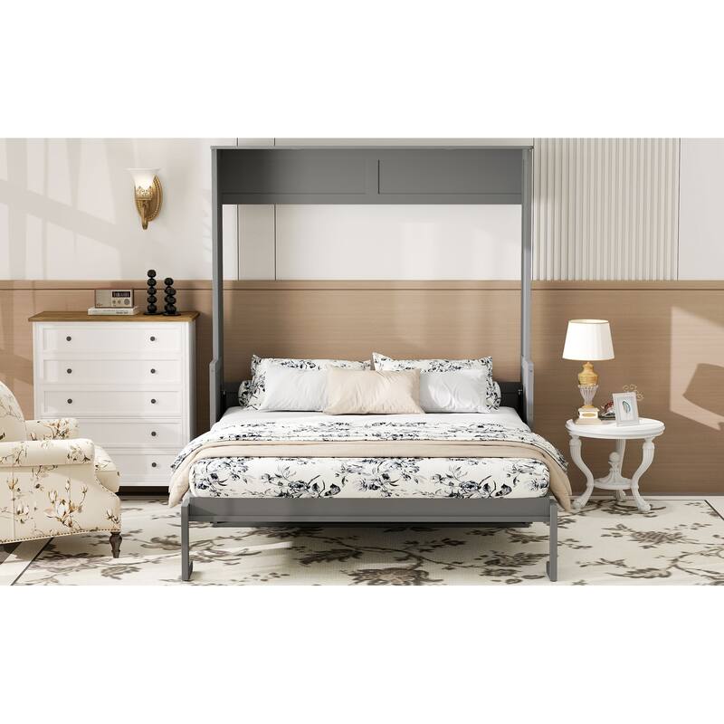 Space-Saving Queen Murphy Bed with Desk, LED Lights, and USB Charging