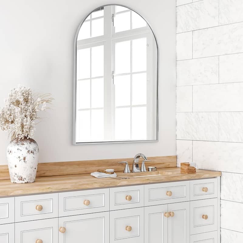 24 in. W x 36 in. H Arched Metal Bathroom Wall Mirror