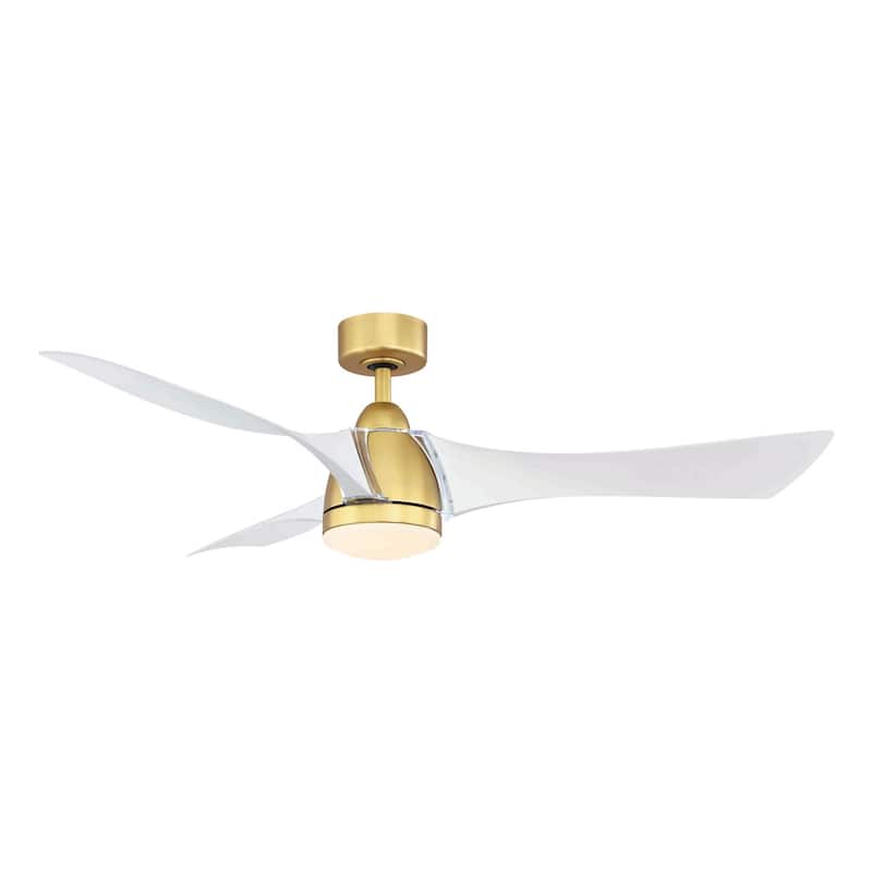 Fanimation Klear 56 inch Indoor/Outdoor Smart Ceiling Fan with LED CCT Select Light Kit and Remote - Brushed Satin Brass & White