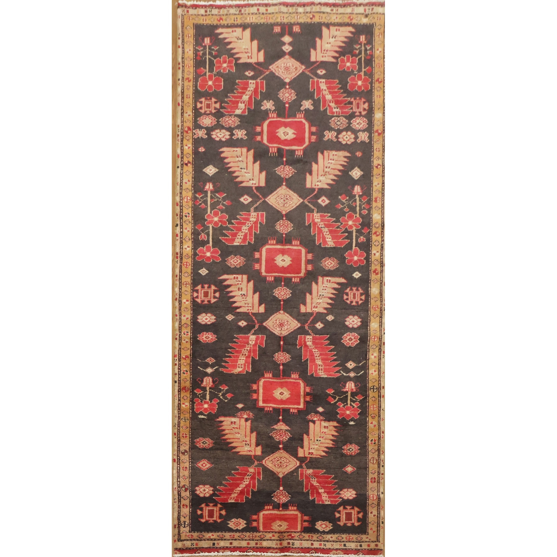 Hand Knotted Oriental 100% Wool Carpet Traditional Tribal Brown Meshkin Runner Rug - 8' 11'' X 3' 5''