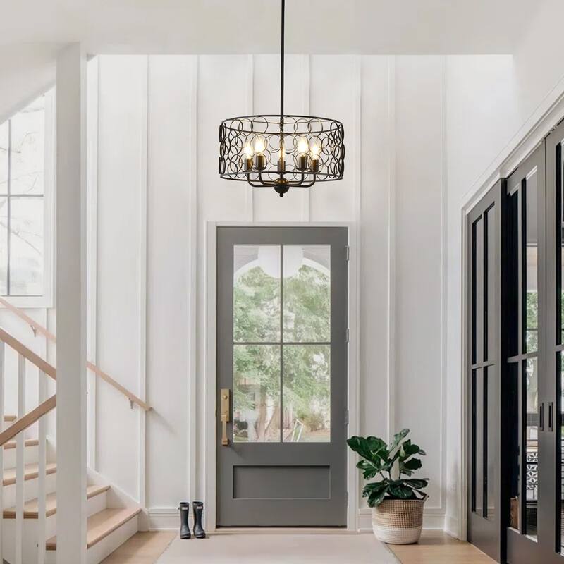 Modern Minimalist 5 - Light Black Hollow Ring - Shaped Chandelier - Matte Black