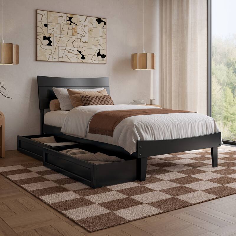 Phoenix Wood Platform Bed with Storage Drawers - Black - Twin XL