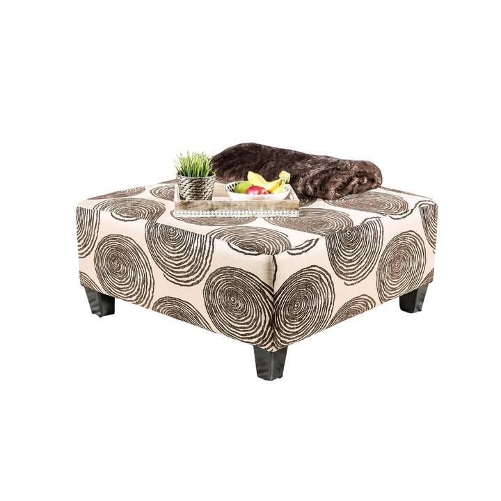 Transitional Style Pattern Finish Square Upholstery Ottoman Oversized Design Bun Legs